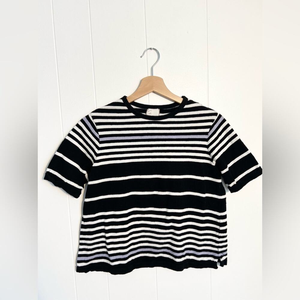 Anthropologie postmark cropped sweater black striped short sleeve